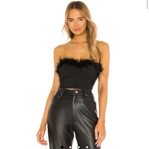 Black Feather Trim Strapless Top